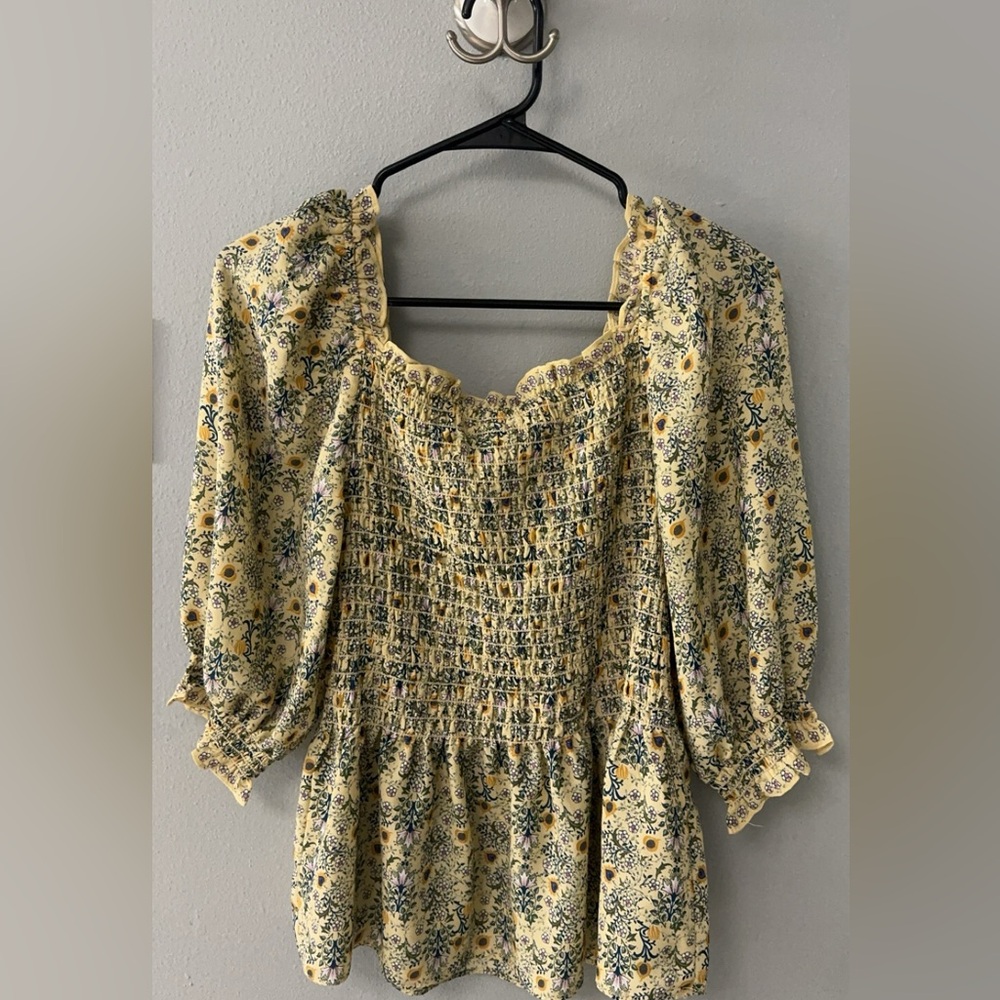 Max Studio square-neck yellow floral L top
